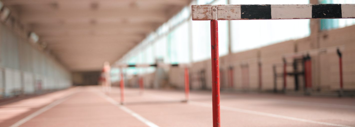 Close up on single hurdle on a track and field track