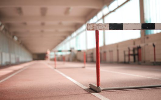 Close up on single hurdle on a track and field track
